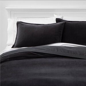 NEW Threshold Gray Duvet Cover & Shams Cotton Velvet Hudson button closure